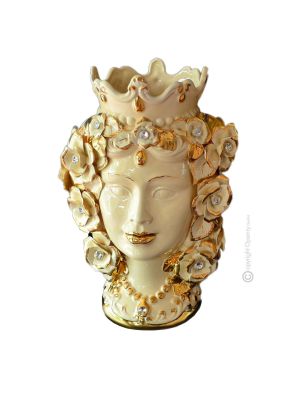 MORO HEADS FEMALE handmade ceramic artistic table ornament Made in Italy Swarovski crystals