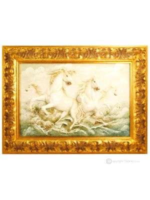 RUNNING HORSES Picture Bas-relief Porcelain Capodimonte Made in Italy
