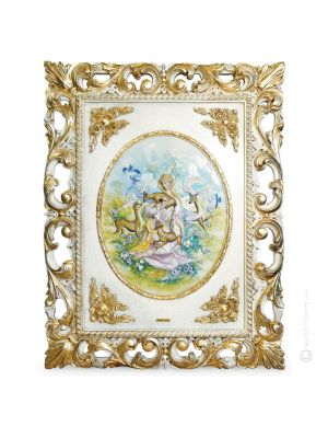 ENCHANTED GARDEN Picture Bas-relief Porcelain Capodimonte Made in Italy