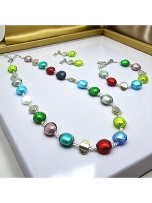 PARURE FRANCESCA jewellery set necklace bracelet earrings handmade pearls in Murano-Venice glass authentic Made in Italy