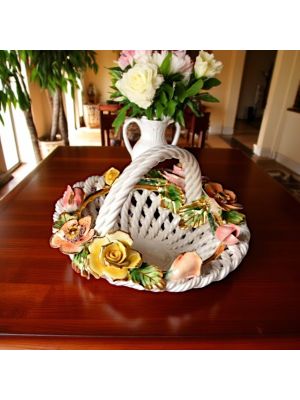 Decorative basket ceramic - Home decò - Yellow and pink roses