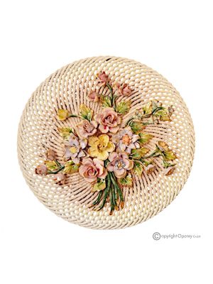 Hanging decoration in fine ceramic, adorned with flowers and golden details, handmade.