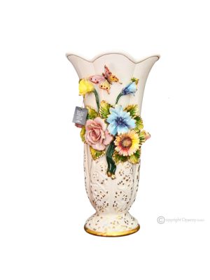 Ceramic vase decor  - Home design - Slender shape flora butterfly