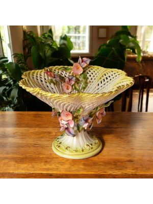 Ceramic artistic centerpiece, decorated with orchids and gold details, handmade