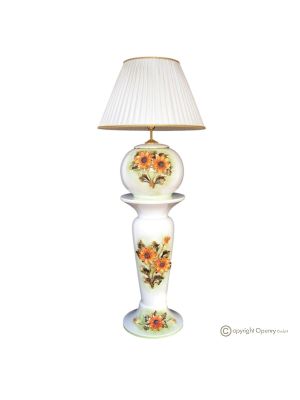 Table lamp with artistic ceramic column, decorated with sunflowers and gold details