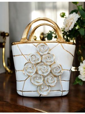 BAG handmade ceramic table ornament Baroque style artistic with 24k gold details Made in Italy