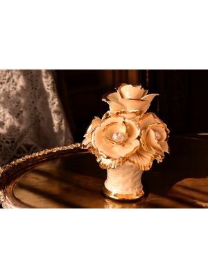 FLOWERS handmade ceramic table ornament Baroque style artistic with 24k gold details Made in Italy