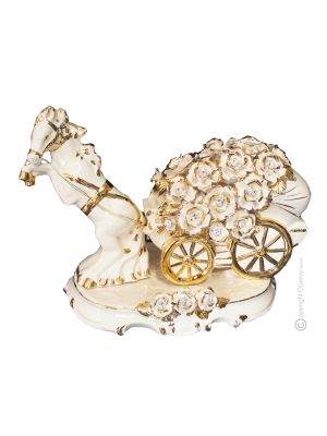 HORSE handmade ceramic table ornament Baroque style artistic with 24k gold details Made in Italy