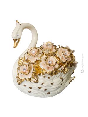 SWAN handmade ceramic table ornament Baroque style artistic with 24k gold details Made in Italy