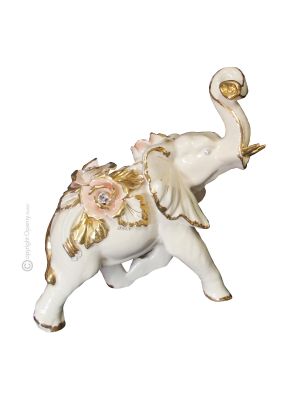 ELEPHANT handmade ceramic table ornament Baroque style artistic with 24k gold details Made in Italy