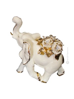 ELEPHANT handmade ceramic table ornament Baroque style artistic with 24k gold details Made in Italy