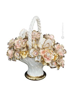 FLOWERS handmade ceramic table ornament Baroque style artistic with 24k gold details Made in Italy