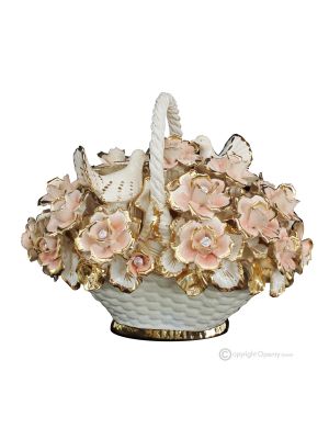 FLOWERS handmade ceramic table ornament Baroque style artistic with 24k gold details Made in Italy