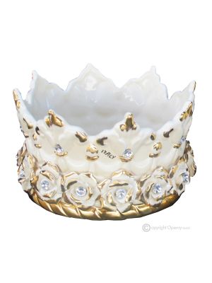 CROWN handmade ceramic table ornament Baroque style artistic with 24k gold details Made in Italy