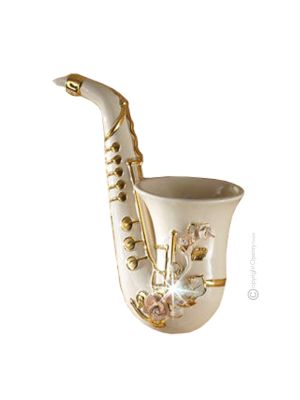 SAXOPHONE Wall decorative object to hang Baroque style artistic ceramic with 24k gold details Made in Italy