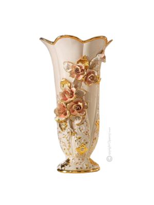 Handmade ceramic vase - Decor art - Climbing roses bas-relief