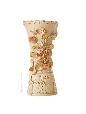 Vase ceramic art - Table decor accent - Spring flora 24k details