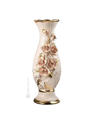 Vase ceramic art - Home decò - Climb-Roses 24k gold-paint leaf