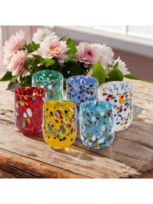 Set of 6 blown glass glasses with murrine, authentic and original from Murano, Venice.
