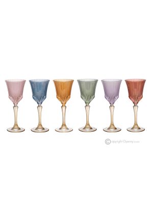 CALLE Set of 6 authentic hand-painted stemmed water glasses in superior quality glass.