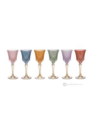CALLE Set of 6 authentic hand-painted stemmed wine glasses in superior quality glass.