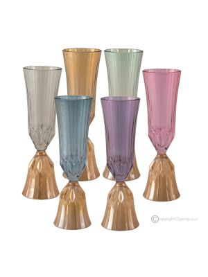 CANALETTO Set of 6 authentic hand-painted flute glasses in superior quality glass.