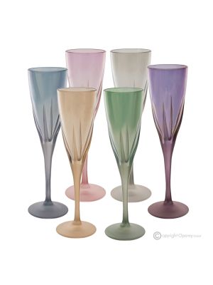 DEBBY Set of 6 authentic hand-painted flute glasses in superior quality glass.
