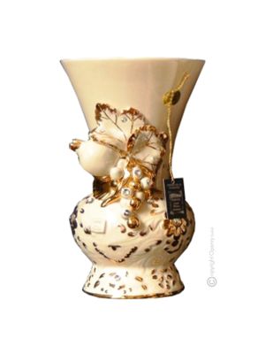 Vase ceramic artwork - Home decò - Autumn leaves round-bodied