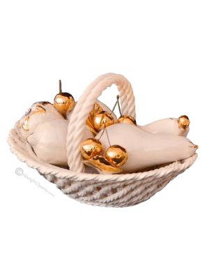 BASKET WITH FRUIT handmade ceramic table ornament Baroque style artistic with 24k gold details Swarovski crystals