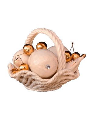 BASKET WITH FRUIT handmade ceramic table ornament Baroque style artistic with 24k gold details Swarovski crystals