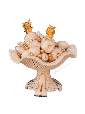 BASKET WITH FRUIT handmade ceramic table ornament Baroque style artistic with 24k gold details Swarovski crystals