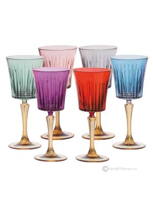 DOMINA Set of 6 authentic hand-painted stemmed water glasses in superior quality glass.