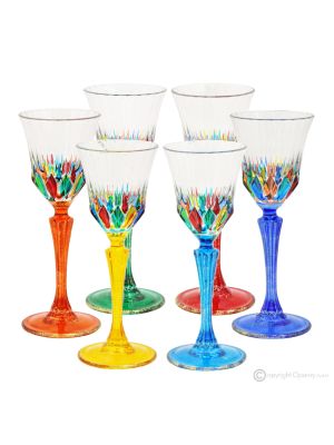 ADAGIO Set of 6 authentic hand-painted stemmed liqueur glasses in superior quality glass.