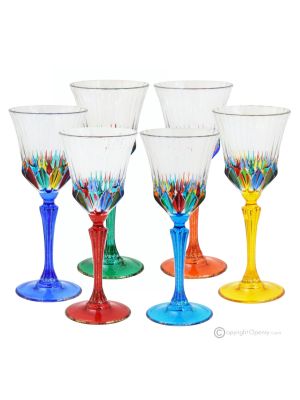 ADAGIO Set of 6 authentic hand-painted stemmed water glasses in superior quality glass.