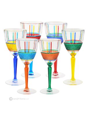 BRILLIANT Set of 6 authentic hand-painted stemmed wine glasses in superior quality glass.