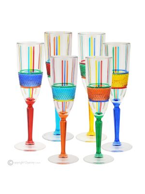 BRILLIANT Set of 6 authentic hand-painted flute glasses in superior quality glass.