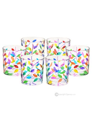 LAURUS Set of 6 authentic modern hand painted water glasses in superior quality glass.