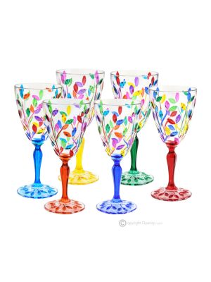 LAURUS Set of 6 authentic hand-painted stemmed wine glasses in premium quality glass.