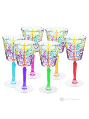 TATTOO Set of 6 authentic hand-painted stemmed glasses in superior quality glass.