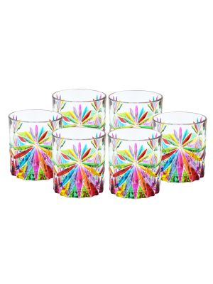 OASIS Set of 6 Authentic Modern Hand Painted Glasses in Premium Quality Glass.