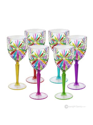 OASIS Set of 6 authentic hand-painted stemmed water glasses in premium quality glass.