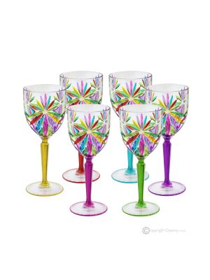 OASIS Set of 6 hand painted stemmed wine glasses, authentic, made of premium quality glass.