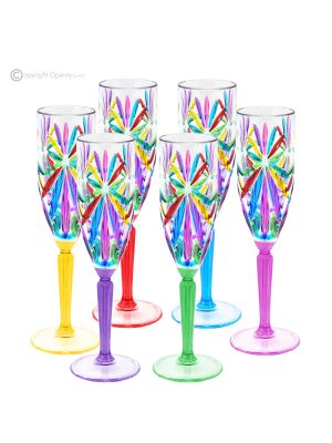 OASIS Set of 6 authentic hand painted flute glasses in premium quality glass.