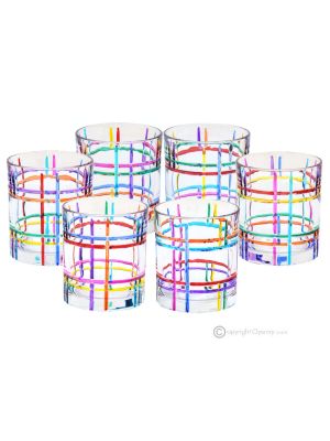 ANYTIME Set of 6 Authentic Modern Hand Painted Glasses in Premium Quality Glass.
