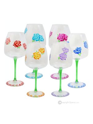 ALIZEE Set of 6 authentic hand-painted stemmed water glasses in premium quality glass.