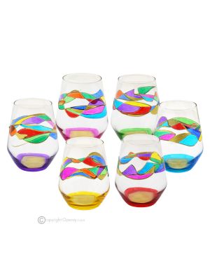 JULIETTE Set of 6 authentic modern hand painted glasses in premium quality glass.