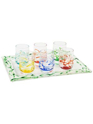 LOTO Set of 6 authentic hand-painted liqueur glasses with tray in premium quality glass.