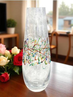 TRAVIATA Authentic hand painted vase modern decorative in superior quality glass.