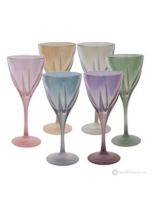 DEBBY Set of 6 authentic hand-painted stemmed water glasses in superior quality glass.
