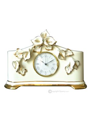 Vintage table clock ceramic - Office décor - Calla flowers motif